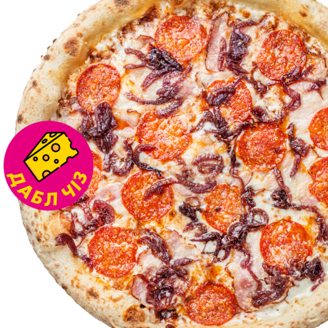 Pancetta con cipolla with pepperoni Double cheese