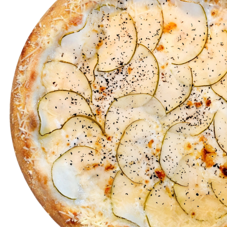 Pizza quattro formaggi with pear