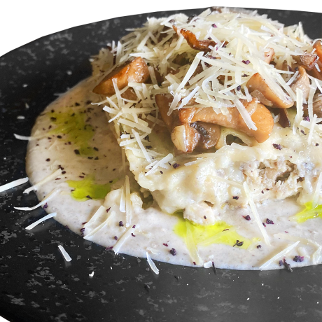 Lasagne with chicken and mushrooms in truffle sauce
